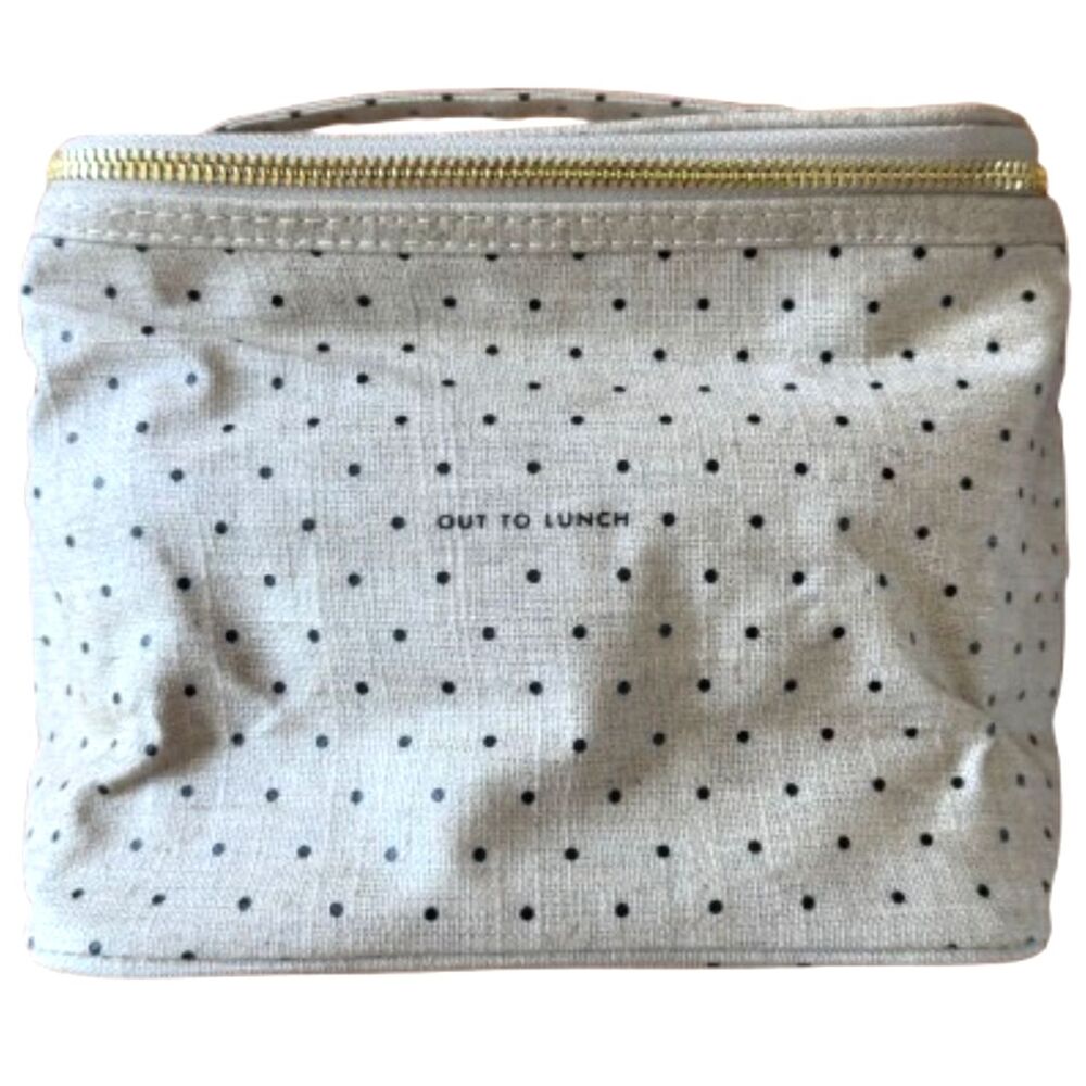 Kate Spade New York "Out to Lunch" Beige & Black Polka Dot Insulated Lunch Tote